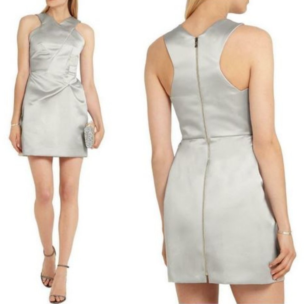 Roland Mouret Lumley Silver Satin Mini Dress 10